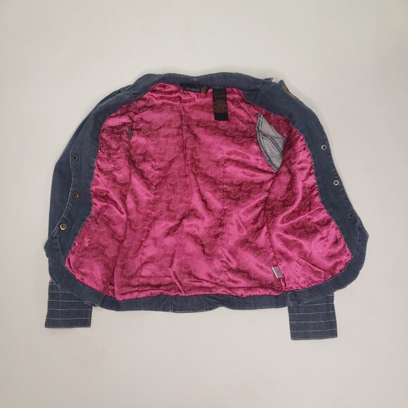 Rocawear Denim Jacket Girl Large 10/12 Medium Wash Magenta Satin Lined Y2K Retro - Picture 15 of 16